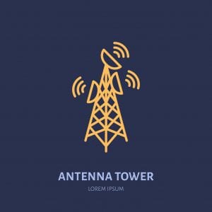 Satellite dish tower flat line icon. Wireless networks, wifi signals 4G LTE, 5G